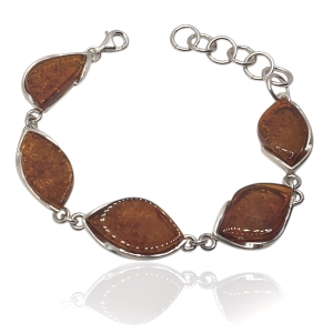 Srebrna bransoletka z bursztynem naturalnym próba 925