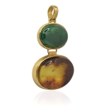 Srebrna pozłacana zawieszka z bursztynem  i malachitem