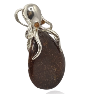 Srebrna zawieszka z bursztynem 925
