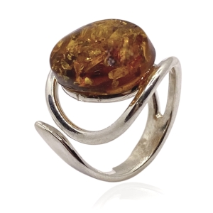 Srebrny pierścionek z bursztynem naturalnym próba 925