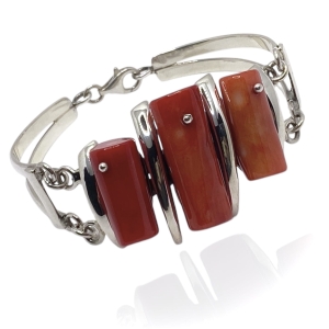 Srebrna bransoletka z koralem próba 925 