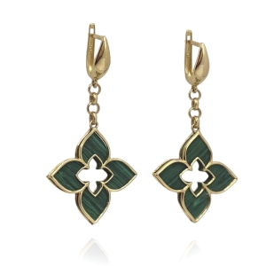 Złote kolczyki z malachitem próba 585  