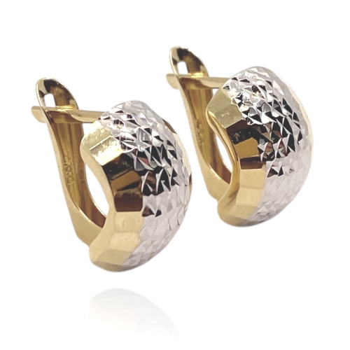 Złote kolczyki, elegancki dodatek i prezent dla każdej kobiety, próba złota 585. Kolczyki zapinane na bigiel angielski.