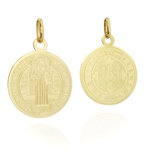 Złota zawieszka św. Benedykta, próba 585. Idealny prezent na każdą okazję.