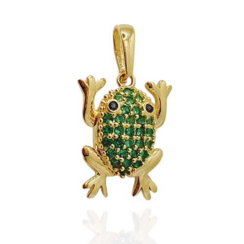 Złota zawieszka w kształcie żaby ozdobiona cyrkoniami, wykonana z najlepszej jakości złota próby 585.
