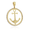 Złota zawieszka kotwica, próba złota 585. Zawieszka jest częściowo rodowana.