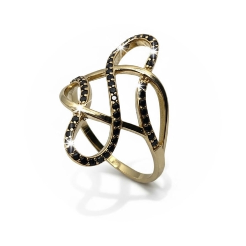 Złoty pierścionek szeroki z cyrkoniami, próba 585. Rozmiar 21.