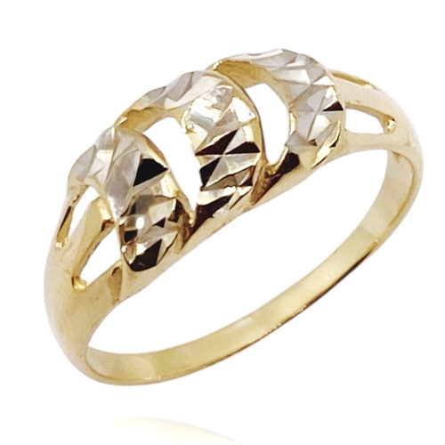 Złoty pierścionek próby 585, diamentowany i rodowany, rozmiar 17.