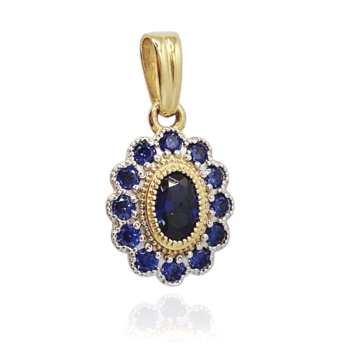 Złota zawieszka z szafirowymi cyrkoniami, próba 585.