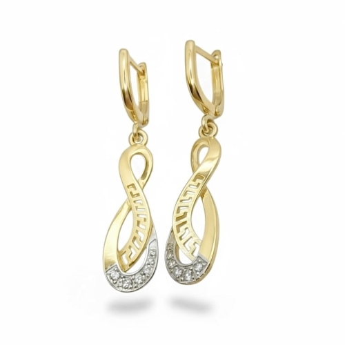 Złote kolczyki z cyrkoniami wiszące, próba 585.