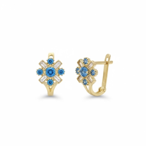 Złote kolczyki z cyrkoniami, dziecięce, próba 585.