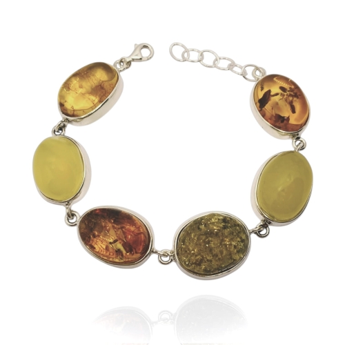 Srebrna bransoletka z bursztynem naturalnym próba 925.