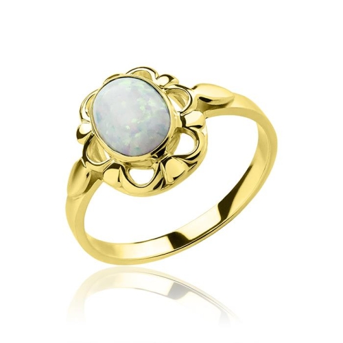 Złoty pierścionek z opalem, próba 585.