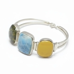 Srebrna bransoletka z bursztynem i larimarem