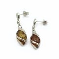 Srebrne kolczyki wiszące z bursztynem próba 925.