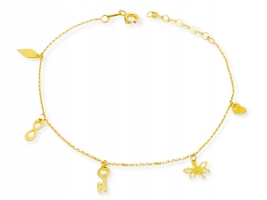 Złota bransoletka z zawieszkami próba 585