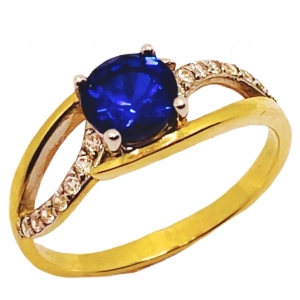 Złoty pierścionek z szafirem próba 585