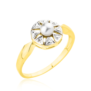 Złoty pierścionek rodowany z perłą próba 585   