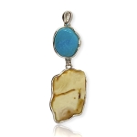 Srebrna zawieszka z bursztynem i turkusem