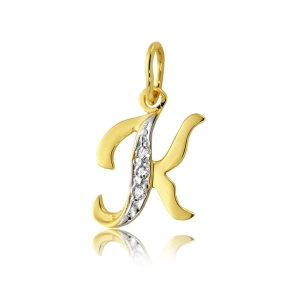 Złoty literka K z cyrkoniami próba 585 
