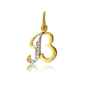 Złoty literka B z cyrkoniami próba 585