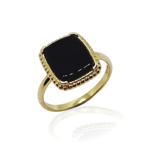 Złoty pierścionek z czarnym kamieniem 585 