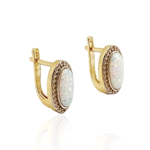 Złote kolczyki z opalem i cyrkoniami 585