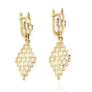 Złote wiszące kolczyki diamentowane próba 585  